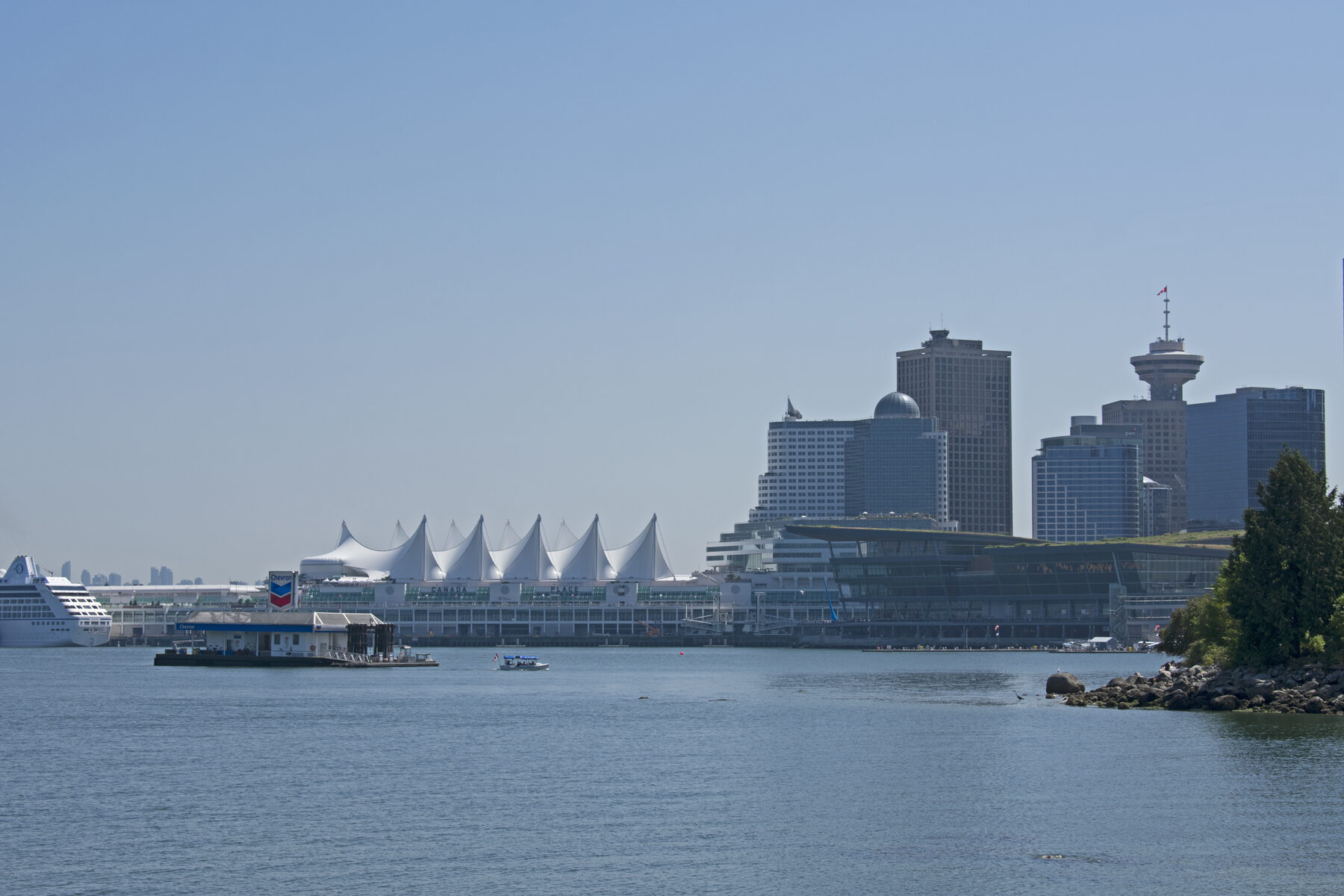 Canada Place sails and Vancouver harbour from across the inlet